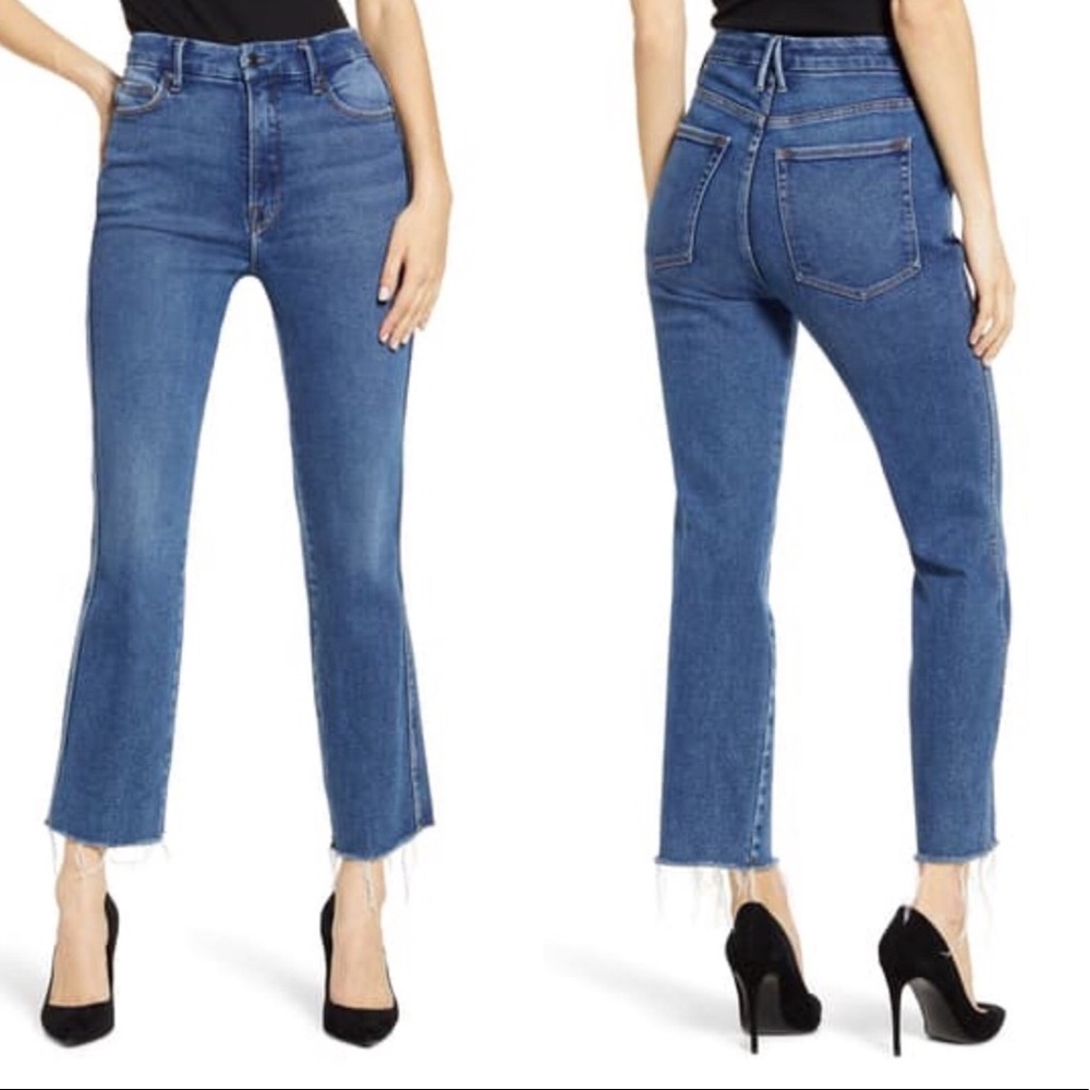 Good American Good Curve High Waist Frayed Jeans 6